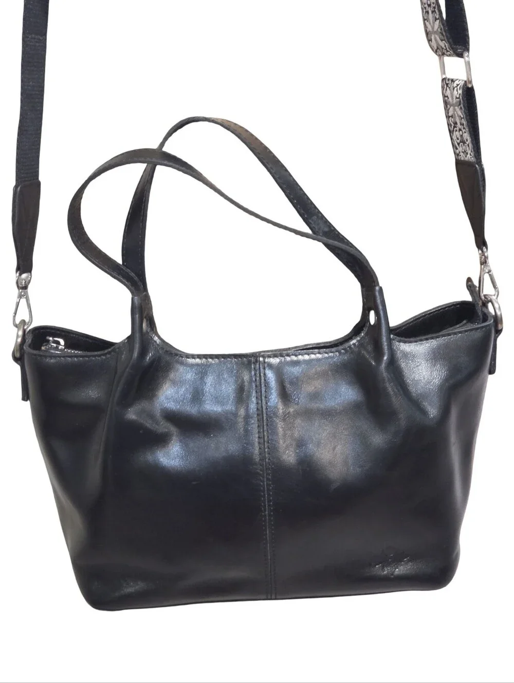 Patricia Nash Black Leather Crossbody Tote Bag Floral Detachable Strap